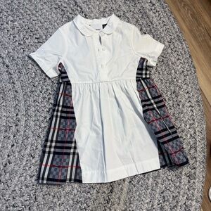 Burberry Kids White and Black Plaid Shirt Dress